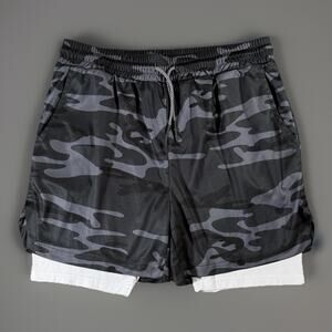 Lot of 2 Mens Camo Athletic Shorts with Compression Size L